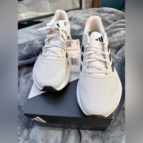 adidas White Sneakers with Black Stripes and Yellow Accent - Picture 3 of 6